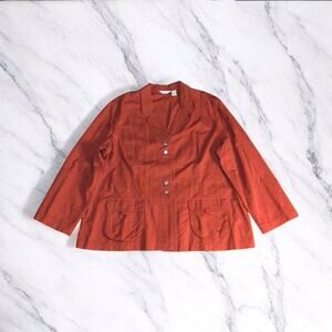 J. Jill Utility Jacket Blazer Burnt rust orange Pockets buttons Cotton 3XL